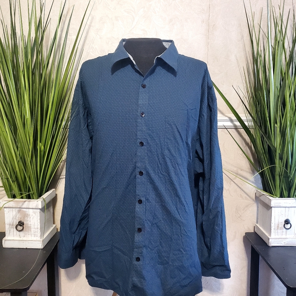 Van Heusen Big & Tall Size 4XL Blue Pattern Long Sleeve Dress Shirt